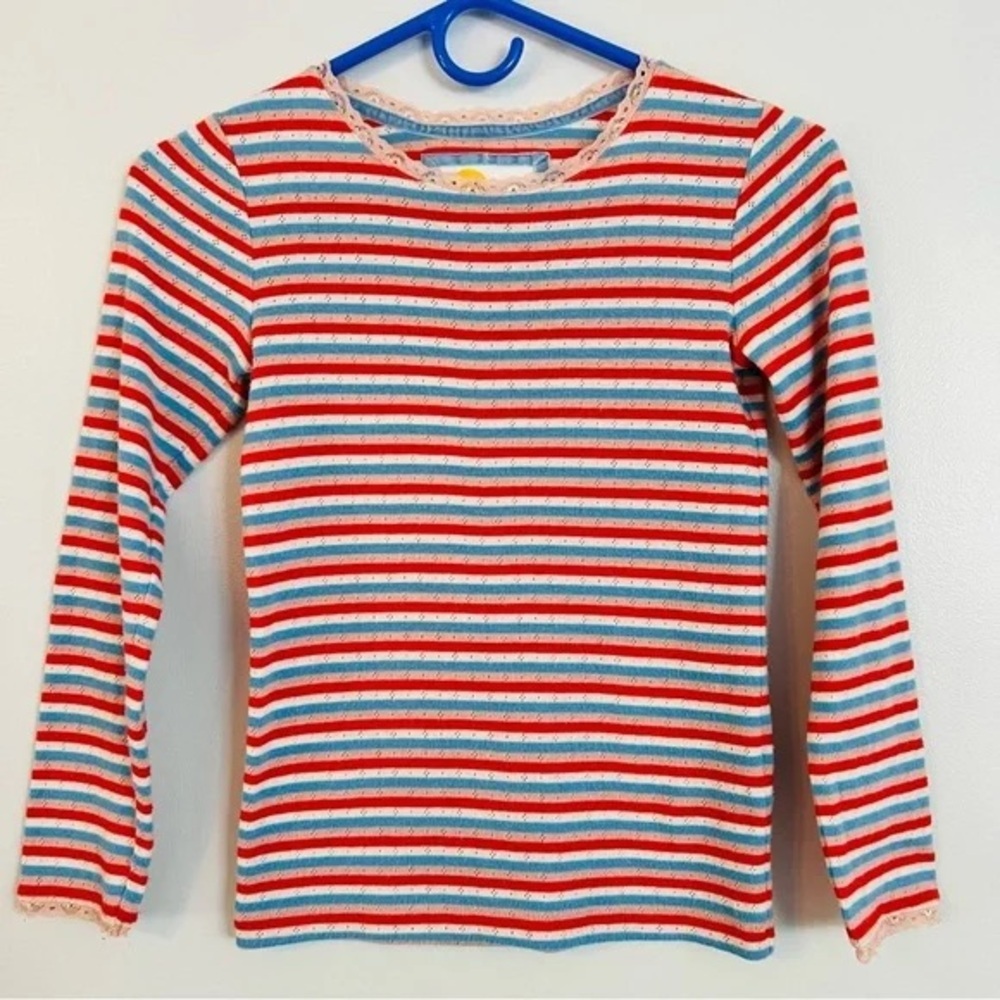 Boden pointele Striped Long-Sleeve NWT Crewneck Top in Blue, Red & White